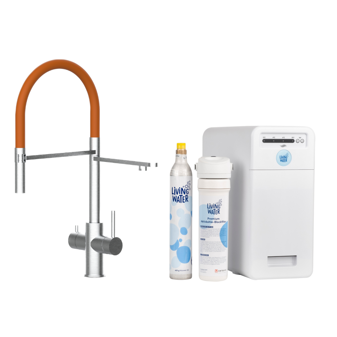 Living Water Wasserfilter Wasserhahn, Wasserfilteranlage für Trinkwasser  mit Edelstahl Armatur L-Aus